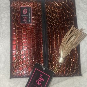 Makeup Junkie Bourbon Crocodile Embossed Clutch W Tassel